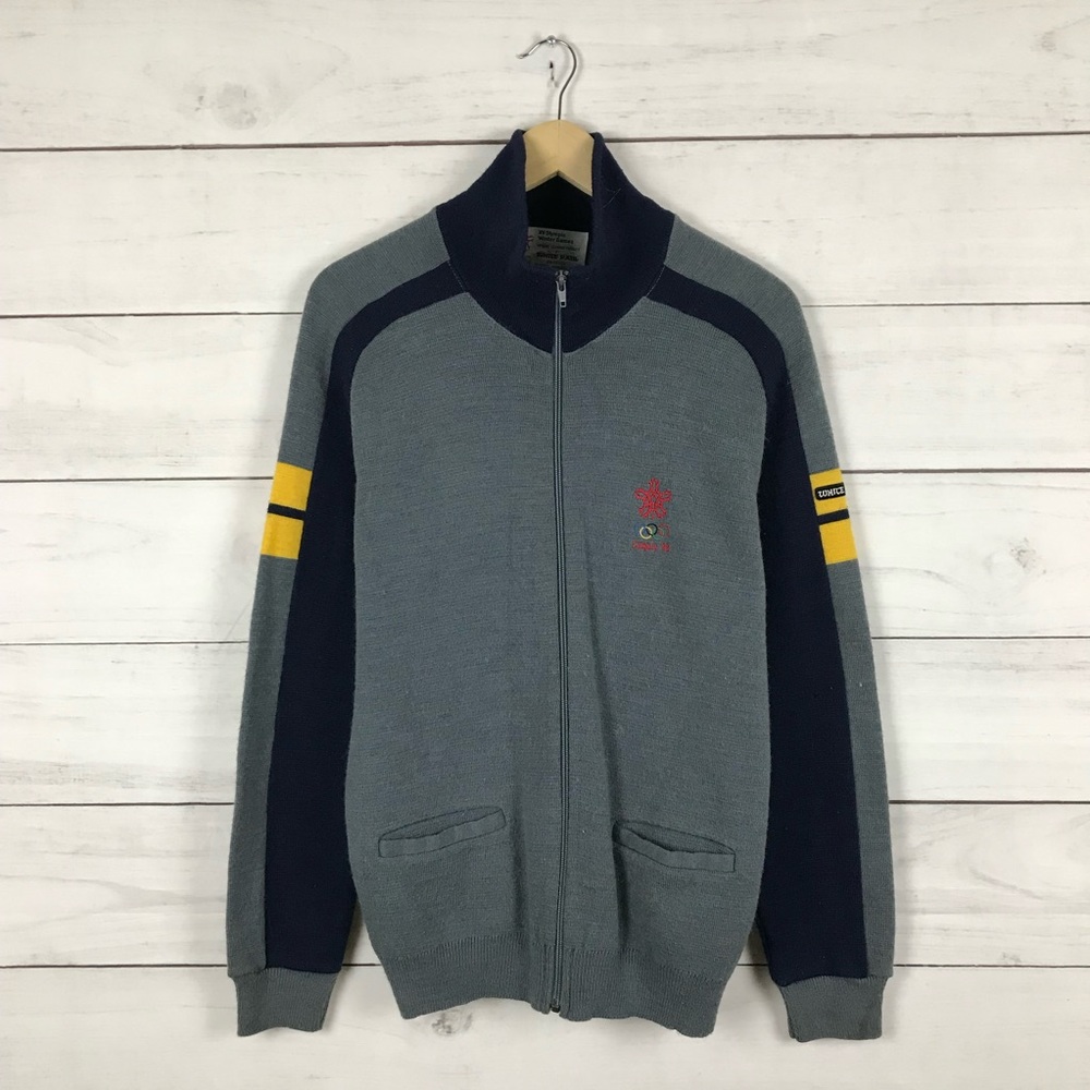 Vintage 1988 Olympics Winter Games White Ram Full Zip Sweater - Picture 1 of 5